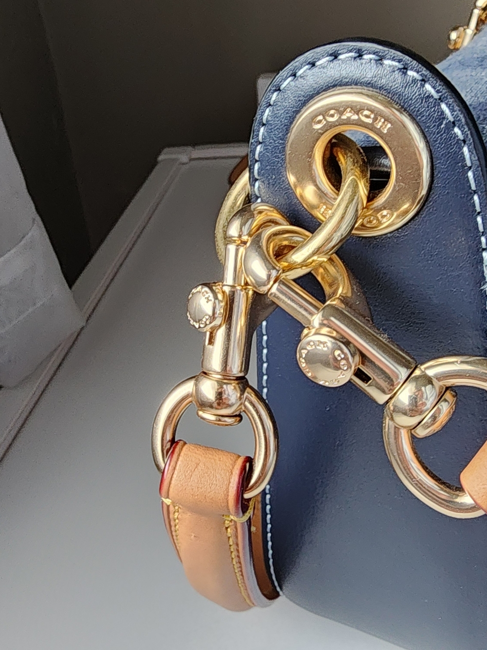 Coach Signature Denim Saddle Crossbody Bag with Tan Leather Trim - Picture 6 of 11